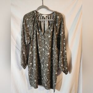 Olive Green Dress White Floral Pattern